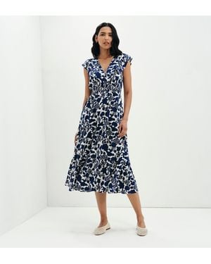 Finery London Mattie Frill Sleeve Empire Waist Tiered Midi Dress - Blue