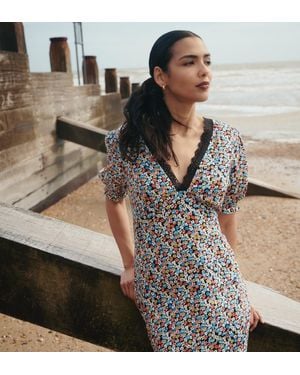 Finery London Elish Lace Trim Puff Sleeve Midi Dress - Multicolour