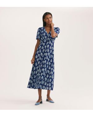Finery London Martina Linen Blend Midi Dress - Blue