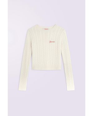Fiorucci Cableknit Logo Crop Jumper Cream - Red