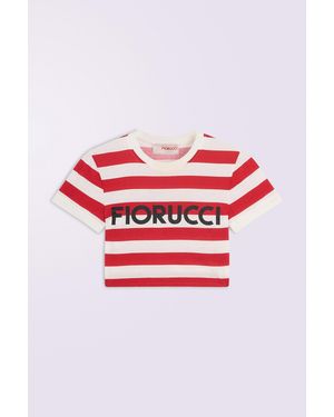 Fiorucci Striped Logo Cropped Baby T-Shirt - Red