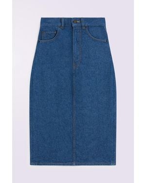 Fiorucci Heart Patch Denim Midi Skirt Rinse - Blue