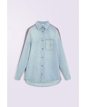 Fiorucci Tricolour Stripe Logo Denim Shirt Light - Blue