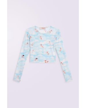 Fiorucci Beatitudo Print Long Sleeve Crop Top - Blue