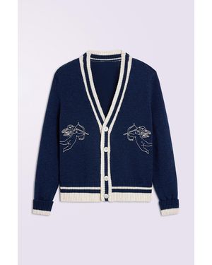 Fiorucci Double Cupid Embroidered Wool Cardigan - Blue