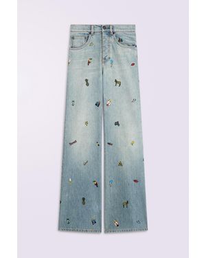 Fiorucci Toys Print Wide Leg Jeans Light - Blue