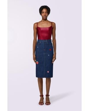 Fiorucci Dinosaur Denim Midi Skirt Rinse Wash - Red