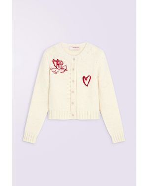 Fiorucci Cupid Knit Cardigan Cream - Blue
