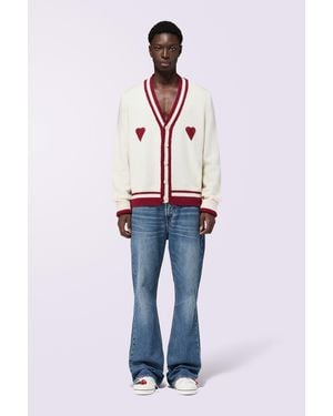 Fiorucci Double Heart Wool Cardigan Cream - Blue