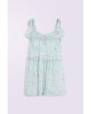 Fiorucci Beatitudo Print Silk Chiffon Mini Dress - Blue