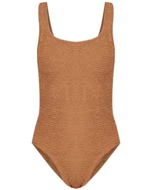 Hunza G Square Neck Crinkle Swimsuit - Brown