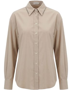 Brunello Cucinelli Monili-trim Long-sleeve Shirt - Natural