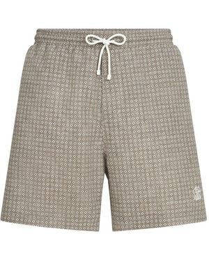 Brunello Cucinelli Floral Print Nylon Swim Shorts - Grey