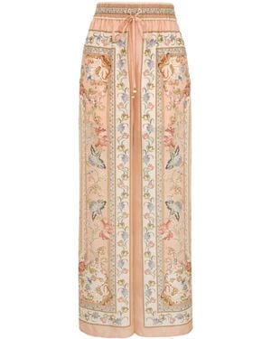 Zimmermann Roselight Floral-print Silk Trousers - Natural