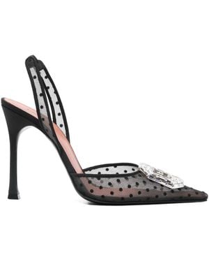 AMINA MUADDI 105 Mm Camelia Lace Polka-dot Sling Pump - Metallic