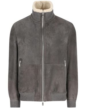 Brunello Cucinelli Shearling-trim Ribbed Jacket - Grey