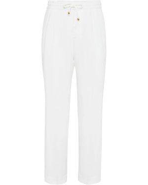 Brunello Cucinelli Linen Trousers With Drawstring - White