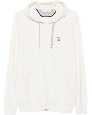 Brunello Cucinelli Hooded Ribbed Zip-up Cardigan - White