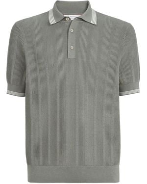 Brunello Cucinelli Cotton Textured Rib Knit Polo - Grey