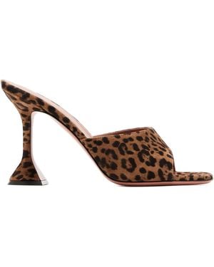 AMINA MUADDI Leopard Suede Leather Lupita 95 Slippers - Brown