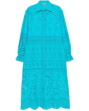 Ermanno Scervino Broderie-anglaise Midi Dress - Blue