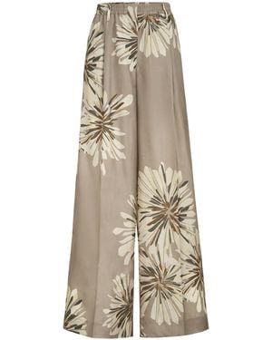 Brunello Cucinelli Printed Silk Trousers - Natural