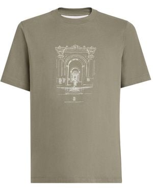 Brunello Cucinelli Cotton Jersey Crew Neck T-shirt With Print - Grey