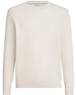 Brunello Cucinelli Cotton Textured Rib Lightweight Jumper - White