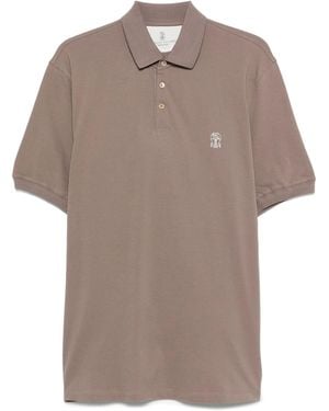Brunello Cucinelli Embroidered-logo Cotton Polo Shirt - Brown