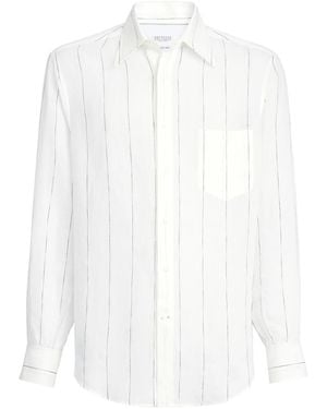 Brunello Cucinelli Stripe-pattern Chest-pocket Linen Shirt - White