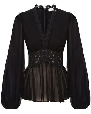 Zimmermann Luna Lace-trim Peplum Blouse - Black