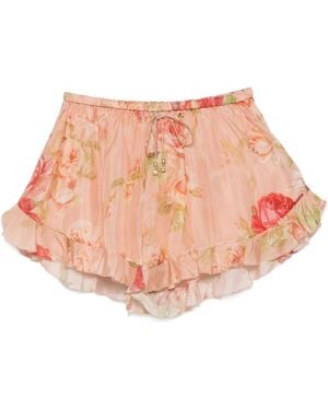 Zimmermann Floral-print Ruffled Shorts - Pink