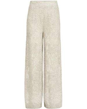 Brunello Cucinelli Lace-flowers Knit Track Trousers In Sparkling Mohair And Virgin Wool - White