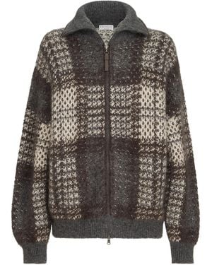 Brunello Cucinelli Dazzling Tartan Double Knit Outerwear Jacket - Black