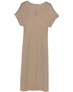 Brunello Cucinelli Viscose Linen Silk Dress - Natural