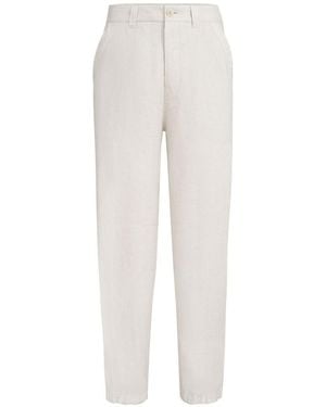 Brunello Cucinelli Linen Micro Chevron Trousers With Drawstrings - White