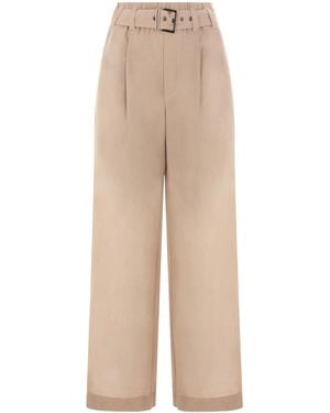 Brunello Cucinelli Belted Gauze Trousers - Natural