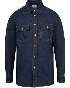 CASABLANCA Monogram-Motif Denim Shirt - Blue