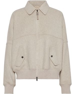 Brunello Cucinelli Zip-front Bomber Jacket - Natural