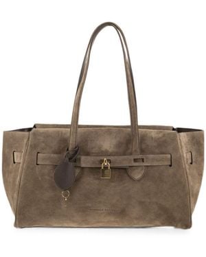 Brunello Cucinelli Padlock-detail Suede Shoulder Bag - Brown