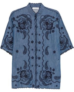 Zimmermann Aster Paisley-embroidered Scalloped Blouse - Blue