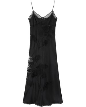 Ermanno Scervino Lace-trim Floral-appliquè Midi Dress - Black
