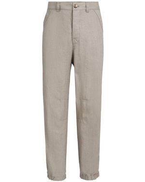 Brunello Cucinelli Linen Micro Chevron Trousers With Drawstrings - Grey