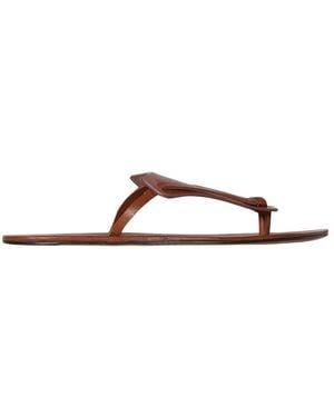 The Row Helena Flip Flop In Leather - Brown