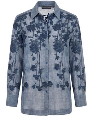 Ermanno Scervino Floral-embroidered Linen Shirt - Blue