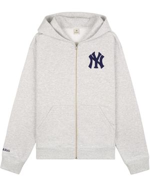 SPORTY&RICH Heritage Yankees Serif Zip Hoodie - Heather Gray/navy - White