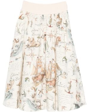 Zimmermann Ribbed Midi Skirt With Print - White