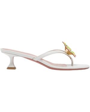 AMINA MUADDI Vittoria Thong Slipper 45 White Nappa And Enamel Flower