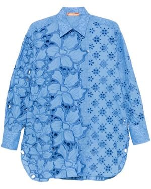 Ermanno Scervino Broderie-anglaise Floral-appliquè Shirt - Blue