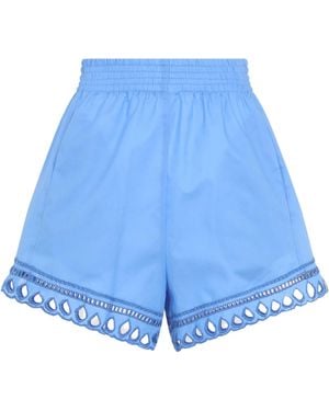 Ermanno Scervino Broderie-anglaise Elasticated-waist Shorts - Blue